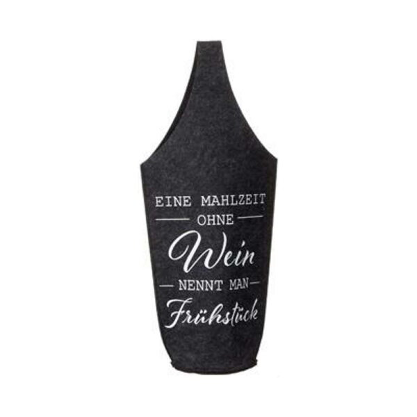 Champagner/Wein Flaschentasche Filz grau mit Henkel - Eine Mahlzeit ohne Wein nennt man Fr&uuml;hst&uuml;ck